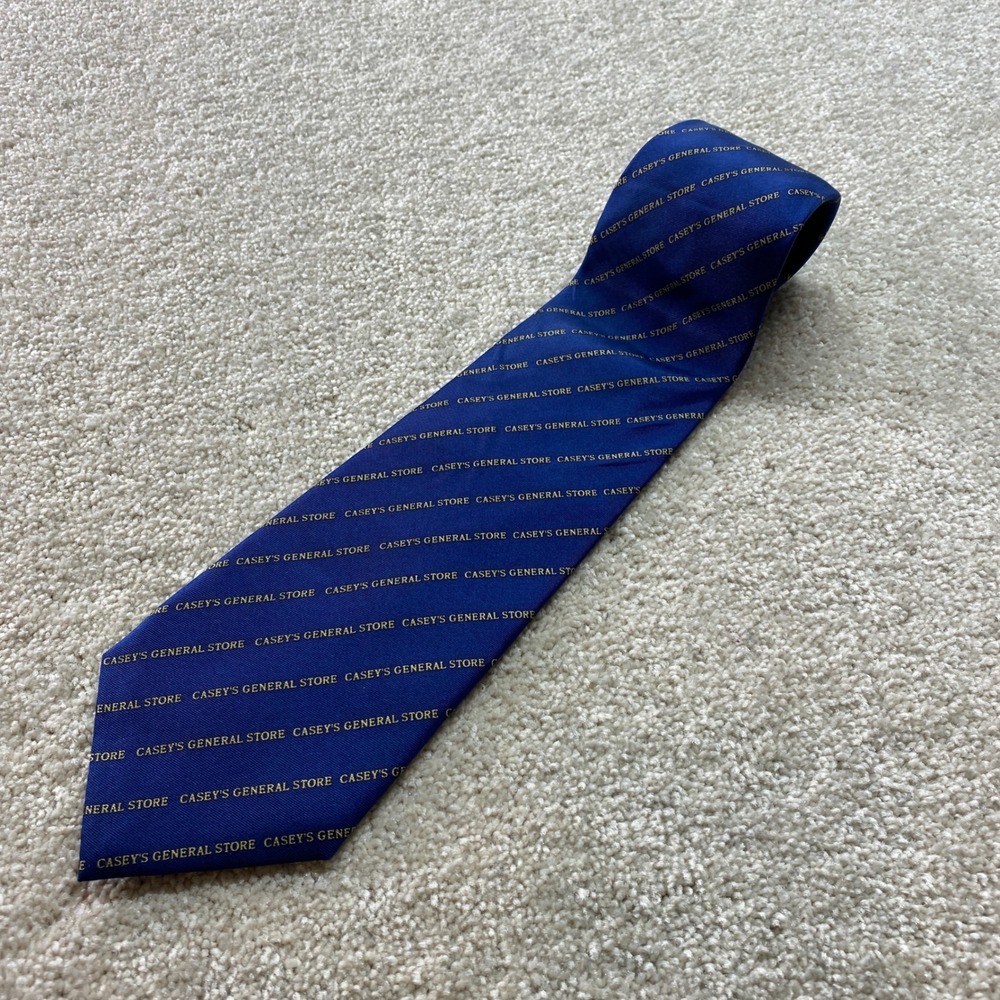 Casey's General Store Silk‎ Necktie Mens OS Blue Gold Logo Pattern Corporate Tie